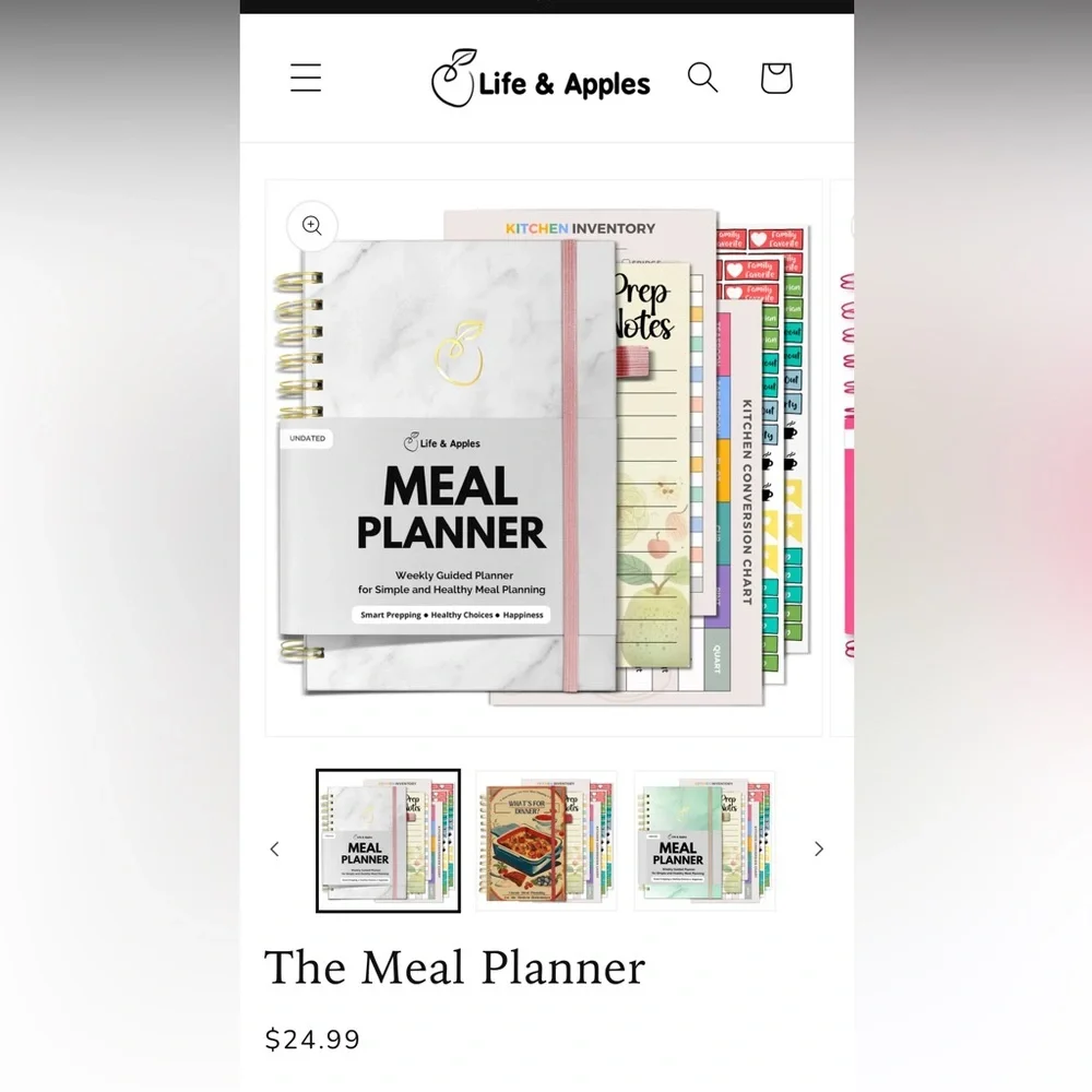 New Life & Apples The Meal Planner Weekly Guided Marble Cover Wellness Prep